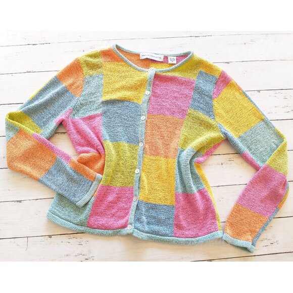 Marisa Christina Sweaters - Marisa Christina Vintage Cardigan Size Medium Color-block Sweater Preppy 90s Y2K